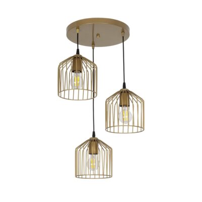 LEDTM® FLIXIO 201-0138 Vintage Κρεμαστό Φωτιστικό Οροφής με Ντουί 3 x E27 AC 220-240V IP20 - Χρυσό - Μ30 x Π30 x Υ70cm