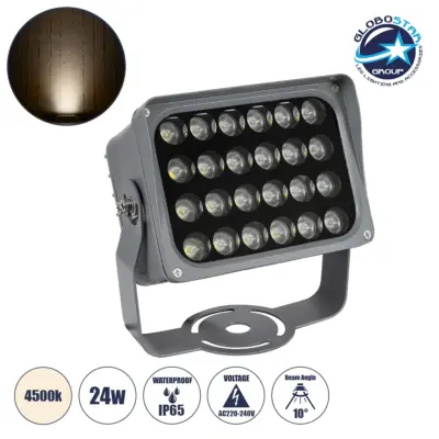 LEDTM® FLOODXENA 90129 Προβολέας Σποτ Wall Washer LED 24W 2760lm 10° AC 220-240V Αδιάβροχο IP65 Φυσικό Λευκό 4500K - Bridgelux SMD Chip - Γκρι Ανθρακί - Μ18 x Π13.5 x Υ18cm - 3 Χρόνια Εγγύηση