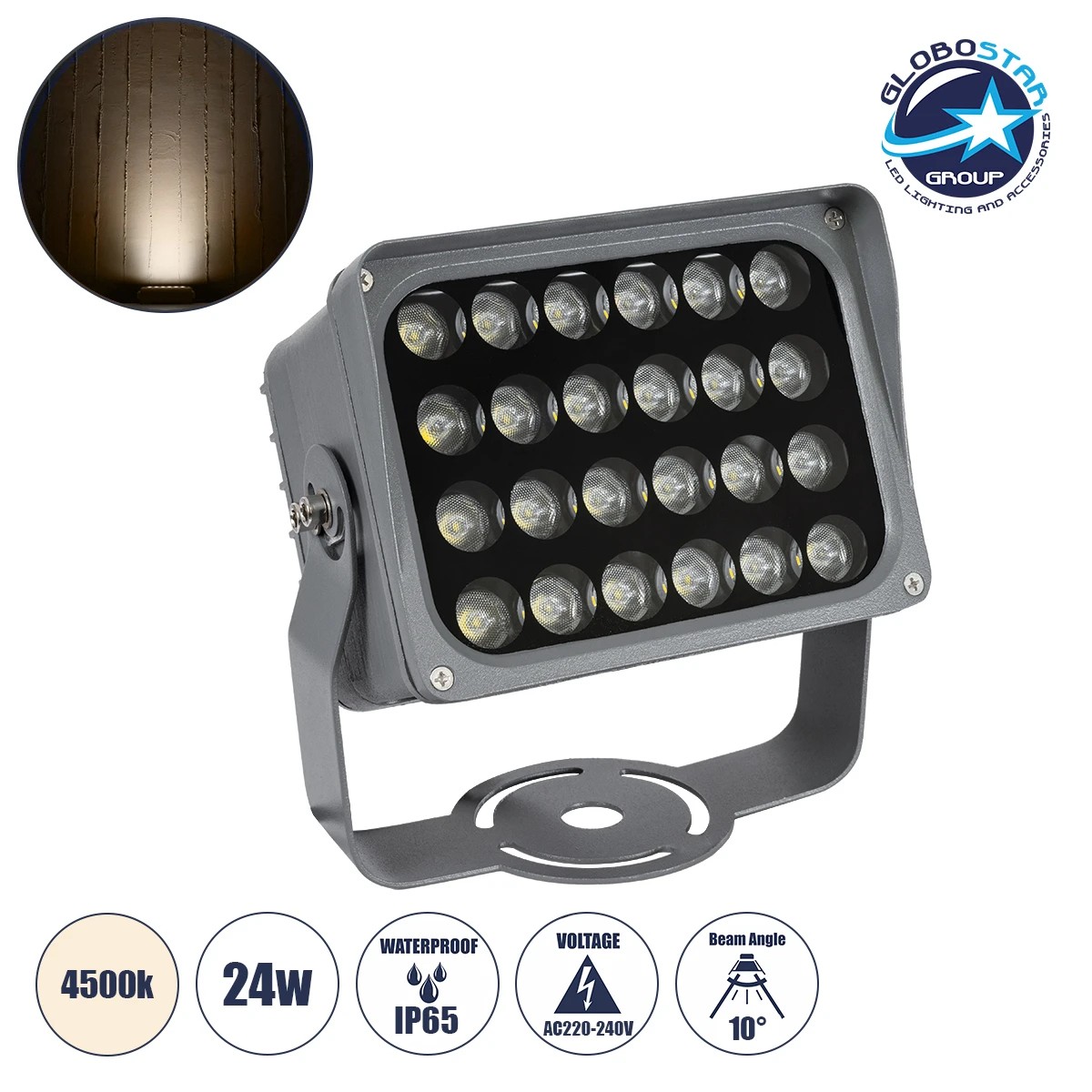 LEDTM® FLOODXENA 90129 Προβολέας Σποτ Wall Washer LED 24W 2760lm 10° AC 220-240V Αδιάβροχο IP65 Φυσικό Λευκό 4500K - Bridgelux SMD Chip - Γκρι Ανθρακί - Μ18 x Π13.5 x Υ18cm - 3 Χρόνια Εγγύηση