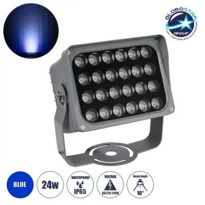 LEDTM® FLOODXENA 90131 Προβολέας Σποτ Wall Washer LED 24W 2040lm 10° AC 220-240V Αδιάβροχο IP65 Μπλε - Bridgelux SMD Chip - Γκρι Ανθρακί - Μ18 x Π13.5 x Υ18cm - 3 Χρόνια Εγγύηση