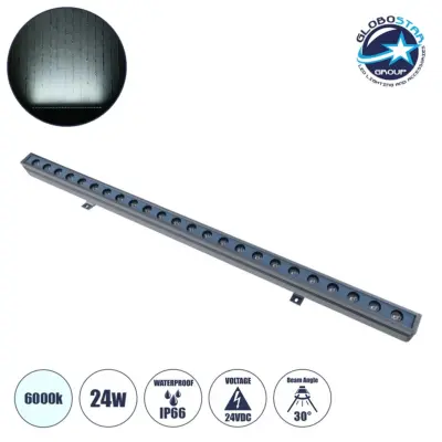 LEDTM® WASHERMARGO 90153 Μπάρα Φωτισμού Wall Washer LED 24W 2880lm 30° DC 24V Αδιάβροχο IP66 Ψυχρό Λευκό 6000K Dimmable - Bridgelux SMD Chip - Γκρι Ανθρακί - Μ100 x Π8.5 x Υ4cm - 3 Χρόνια Εγγύηση