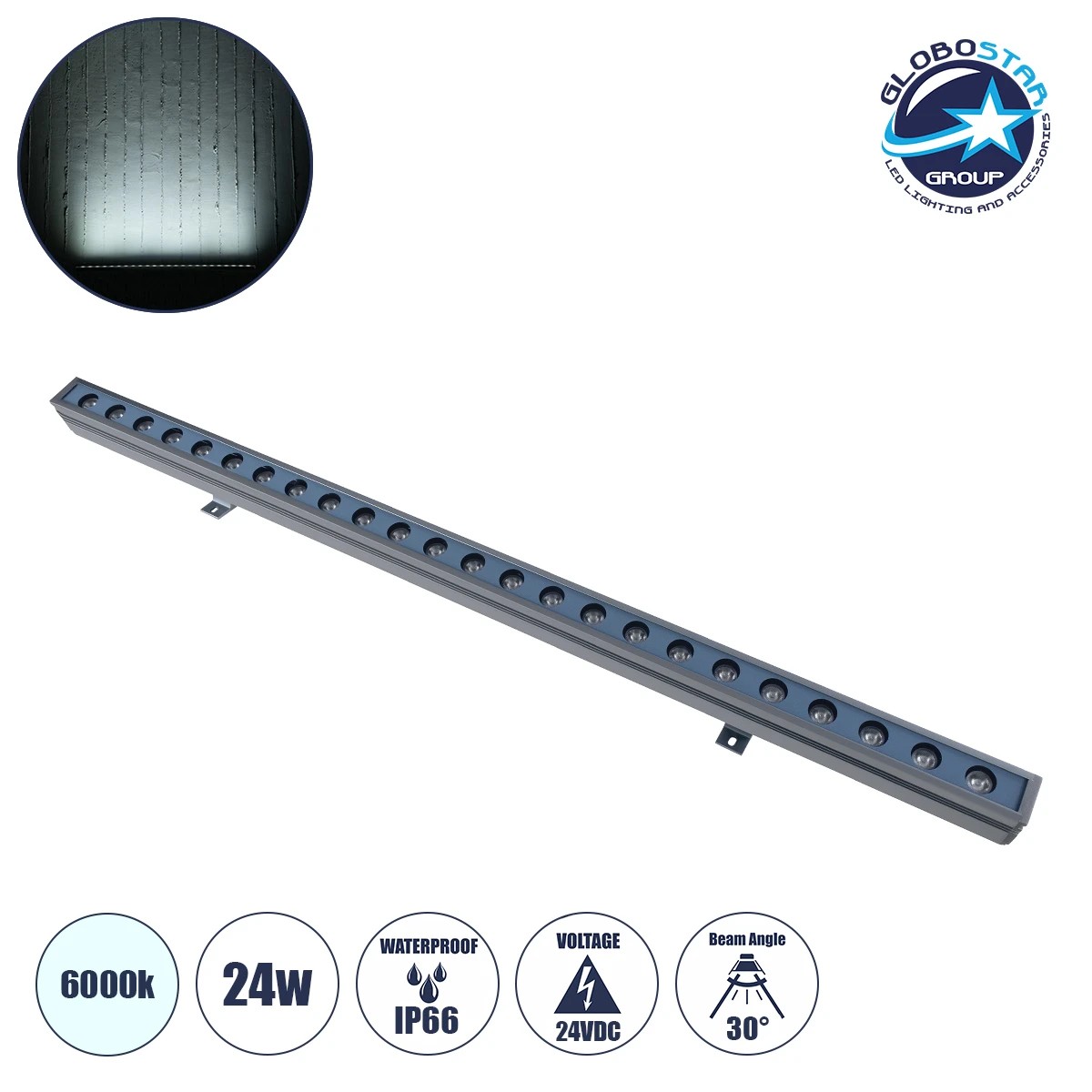 LEDTM® WASHERMARGO 90153 Μπάρα Φωτισμού Wall Washer LED 24W 2880lm 30° DC 24V Αδιάβροχο IP66 Ψυχρό Λευκό 6000K Dimmable - Bridgelux SMD Chip - Γκρι Ανθρακί - Μ100 x Π8.5 x Υ4cm - 3 Χρόνια Εγγύηση