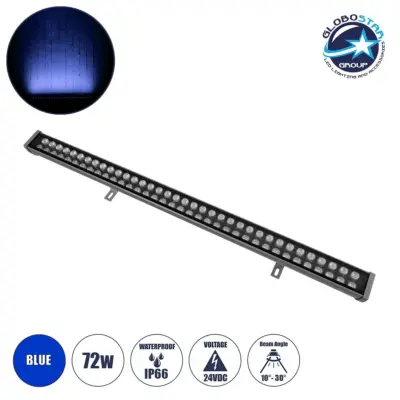 LEDTM® WASHERMOZA 90168 Μπάρα Φωτισμού Wall Washer LED 72W 6120lm 10-30° DC 24V Αδιάβροχο IP66 Μπλε Dimmable - Bridgelux SMD Chip - Γκρι Ανθρακί - Μ100 x Π14 x Υ7cm - 3 Χρόνια Εγγύηση