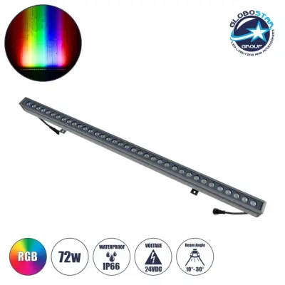 LEDTM® WASHERMOZA 90170 Μπάρα Φωτισμού Wall Washer LED 72W 6120lm 10-30° DC 24V Αδιάβροχο IP66 Πολύχρωμο RGB Dimmable - Bridgelux SMD Chip - Γκρι Ανθρακί - Μ100 x Π5 x Υ4cm - 3 Χρόνια Εγγύηση