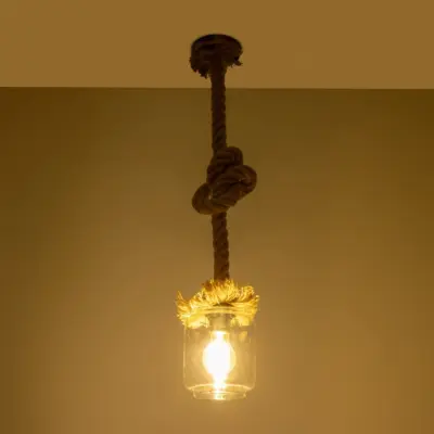 Alternative view of LEDTM® JAM 999-0116 Vintage Κρεμαστό Φωτιστικό Οροφής με Ντουί 1 x E27 AC 220-240V IP20 - Διάφανο & Μπεζ - Μ13 x Π13 x Υ125cm