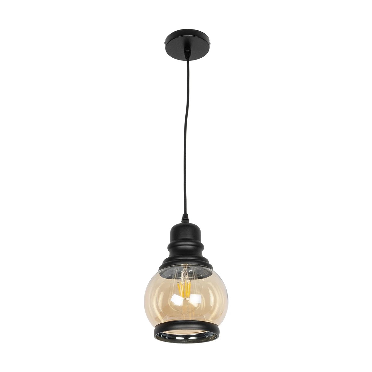 LEDTM® OLIVER 999-0186 Vintage Κρεμαστό Φωτιστικό Οροφής με Ντουί 1 x E27 AC 220-240V IP20 - Μελί & Μαύρο - Μ16 x Π16 x Υ25cm - Image 3