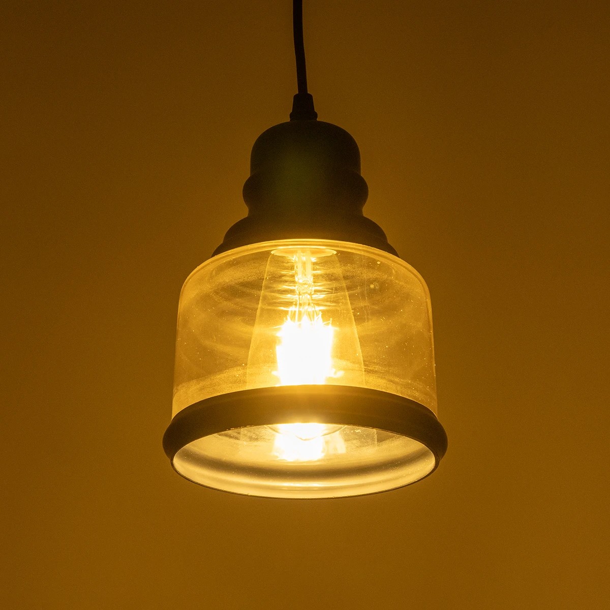 LEDTM® OLIVER 999-0187 Vintage Κρεμαστό Φωτιστικό Οροφής με Ντουί 1 x E27 AC 220-240V IP20 - Μελί & Μαύρο - Μ15 x Π15 x Υ21.5cm - Image 2