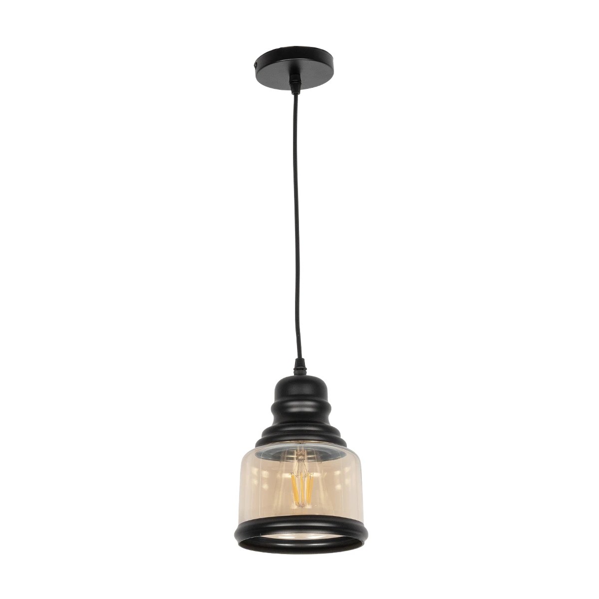 LEDTM® OLIVER 999-0187 Vintage Κρεμαστό Φωτιστικό Οροφής με Ντουί 1 x E27 AC 220-240V IP20 - Μελί & Μαύρο - Μ15 x Π15 x Υ21.5cm - Image 3