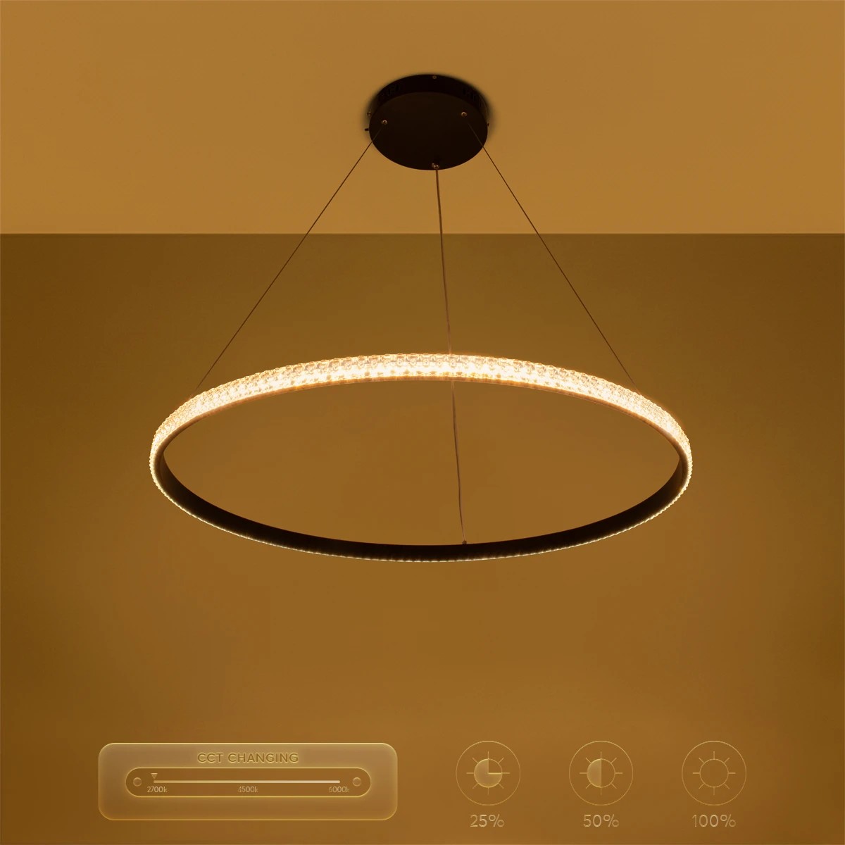 kelvo® DIAMOND KLV-101-0231 Κρεμαστό Φωτιστικό Οροφής LED 67W 6700lm 180° AC 220-240V IP20 Ρυθμιζόμενο Λευκό CCT με Χειριστήριο από 2700K έως 6000K Dimmable - Lumileds SMD Chip - Μαύρο Ματ - Μ80 x Π80 x Υ3cm - 3 Χρόνια Εγγύηση - Image 11