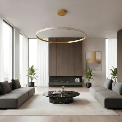 Alternative view of kelvo® DIAMOND KLV-101-0232 Κρεμαστό Φωτιστικό Οροφής LED 67W 6700lm 180° AC 220-240V IP20 Ρυθμιζόμενο Λευκό CCT με Χειριστήριο από 2700K έως 6000K Dimmable - Lumileds SMD Chip - Χρυσό Πλατίνα - Μ80 x Π80 x Υ3cm - 3 Χρόνια Εγγύηση