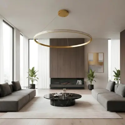 Alternative view of kelvo® DIAMOND KLV-101-0234 Κρεμαστό Φωτιστικό Οροφής LED 75W 7500lm 180° AC 220-240V IP20 Ρυθμιζόμενο Λευκό CCT με Χειριστήριο από 2700K έως 6000K Dimmable - Lumileds SMD Chip - Χρυσό Πλατίνα - Μ100 x Π100 x Υ3cm - 3 Χρόνια Εγγύηση