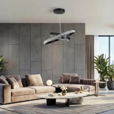 Alternative view of kelvo® DIAMOND KLV-101-0235-V2 Κρεμαστό Φωτιστικό Οροφής LED 75W 7500lm 360° AC 220-240V IP20 Ρυθμιζόμενο Λευκό CCT με Χειριστήριο από 2700K έως 6000K Dimmable - Lumileds SMD Chip - Μαύρο Ματ - Μ60 x Π60 x Υ40cm - 3 Χρόνια Εγγύηση