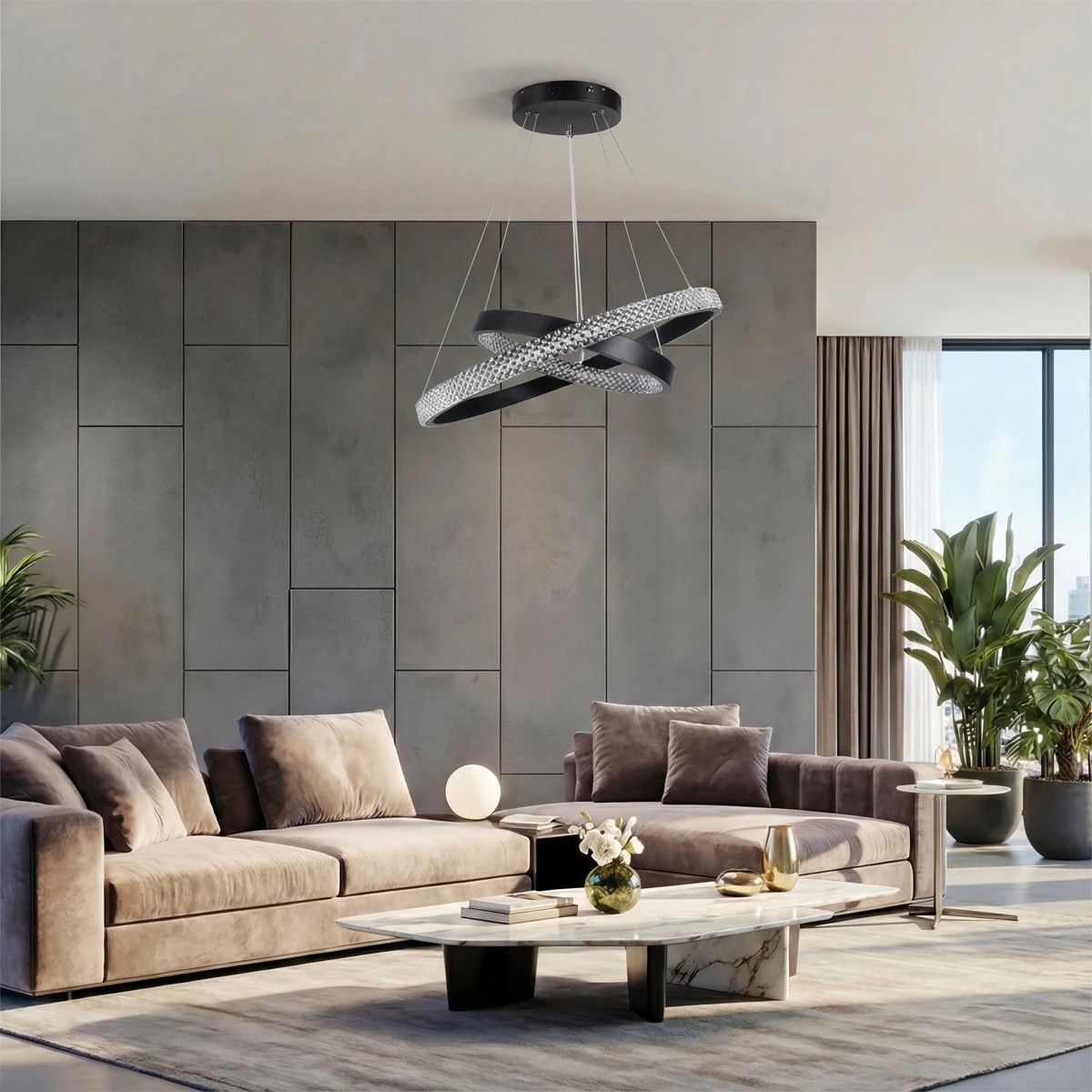 kelvo® DIAMOND KLV-101-0235-V2 Κρεμαστό Φωτιστικό Οροφής LED 75W 7500lm 360° AC 220-240V IP20 Ρυθμιζόμενο Λευκό CCT με Χειριστήριο από 2700K έως 6000K Dimmable - Lumileds SMD Chip - Μαύρο Ματ - Μ60 x Π60 x Υ40cm - 3 Χρόνια Εγγύηση - Image 2