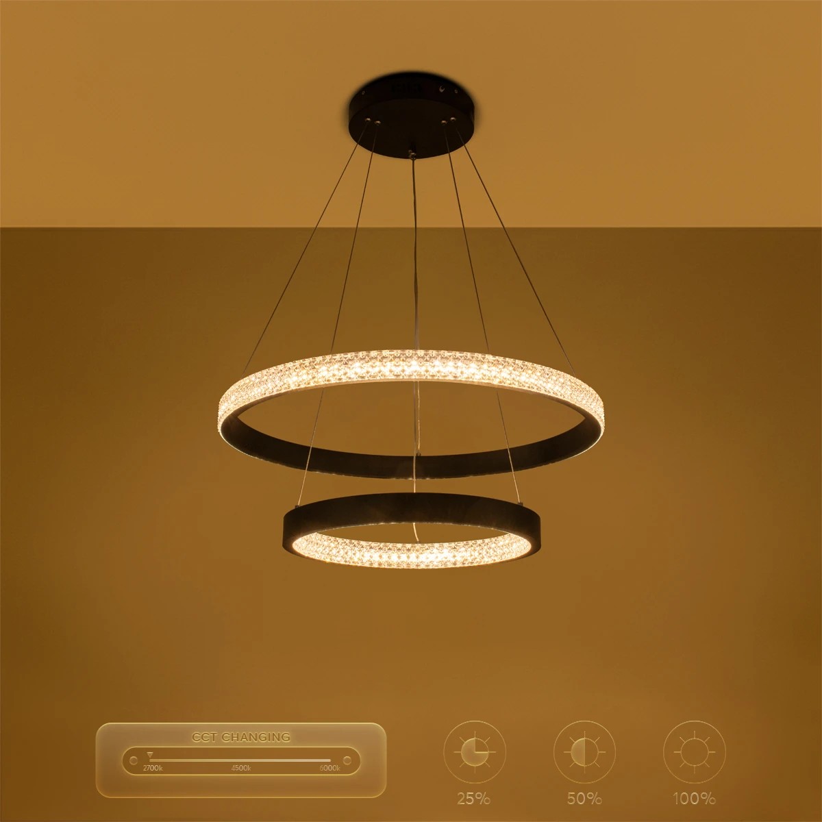 kelvo® DIAMOND KLV-101-0235-V2 Κρεμαστό Φωτιστικό Οροφής LED 75W 7500lm 360° AC 220-240V IP20 Ρυθμιζόμενο Λευκό CCT με Χειριστήριο από 2700K έως 6000K Dimmable - Lumileds SMD Chip - Μαύρο Ματ - Μ60 x Π60 x Υ40cm - 3 Χρόνια Εγγύηση - Image 13