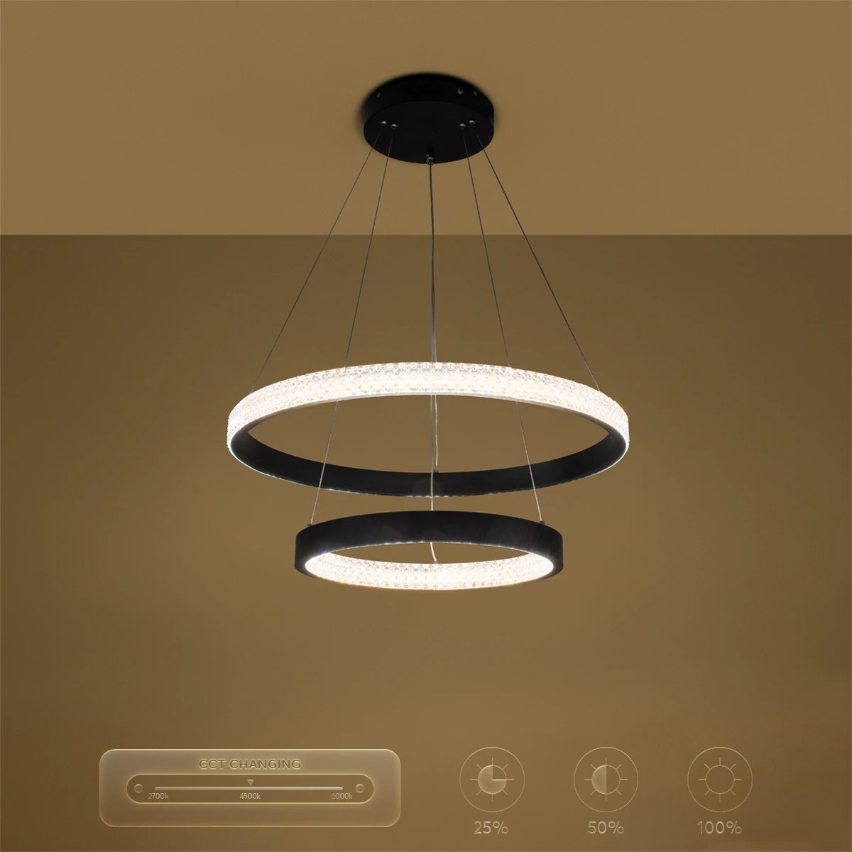 kelvo® DIAMOND KLV-101-0235-V2 Κρεμαστό Φωτιστικό Οροφής LED 75W 7500lm 360° AC 220-240V IP20 Ρυθμιζόμενο Λευκό CCT με Χειριστήριο από 2700K έως 6000K Dimmable - Lumileds SMD Chip - Μαύρο Ματ - Μ60 x Π60 x Υ40cm - 3 Χρόνια Εγγύηση - Image 14