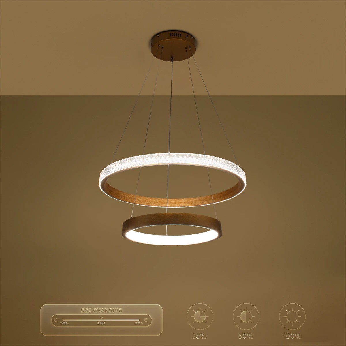 kelvo® DIAMOND KLV-101-0236-V2 Κρεμαστό Φωτιστικό Οροφής LED 75W 7500lm 360° AC 220-240V IP20 Ρυθμιζόμενο Λευκό CCT με Χειριστήριο από 2700K έως 6000K Dimmable - Lumileds SMD Chip - Χρυσό Πλατίνα - Μ60 x Π60 x Υ40cm - 3 Χρόνια Εγγύηση - Image 13