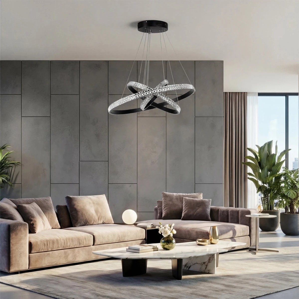 kelvo® DIAMOND KLV-101-0237-V2 Κρεμαστό Φωτιστικό Οροφής LED 100W 10000lm 180° AC 220-240V IP20 Ρυθμιζόμενο Λευκό CCT με Χειριστήριο από 2700K έως 6000K Dimmable - Lumileds SMD Chip - Μαύρο Ματ - Μ60 x Π60 x Υ60cm - 3 Χρόνια Εγγύηση - Image 2