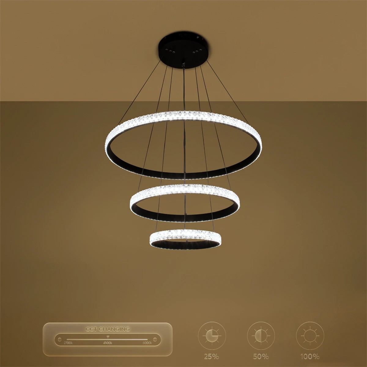 kelvo® DIAMOND KLV-101-0237-V2 Κρεμαστό Φωτιστικό Οροφής LED 100W 10000lm 180° AC 220-240V IP20 Ρυθμιζόμενο Λευκό CCT με Χειριστήριο από 2700K έως 6000K Dimmable - Lumileds SMD Chip - Μαύρο Ματ - Μ60 x Π60 x Υ60cm - 3 Χρόνια Εγγύηση - Image 14