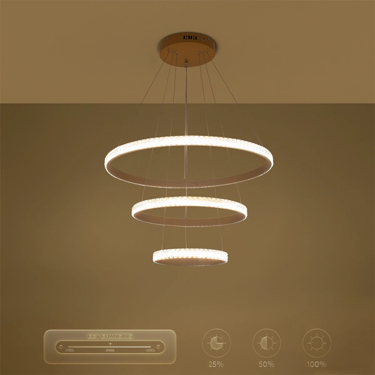 kelvo® DIAMOND KLV-101-0238-V2 Κρεμαστό Φωτιστικό Οροφής LED 100W 10000lm 180° AC 220-240V IP20 Ρυθμιζόμενο Λευκό CCT με Χειριστήριο από 2700K έως 6000K Dimmable - Lumileds SMD Chip - Χρυσό Πλατίνα - Μ60 x Π60 x Υ60cm - 3 Χρόνια Εγγύηση - Image 14