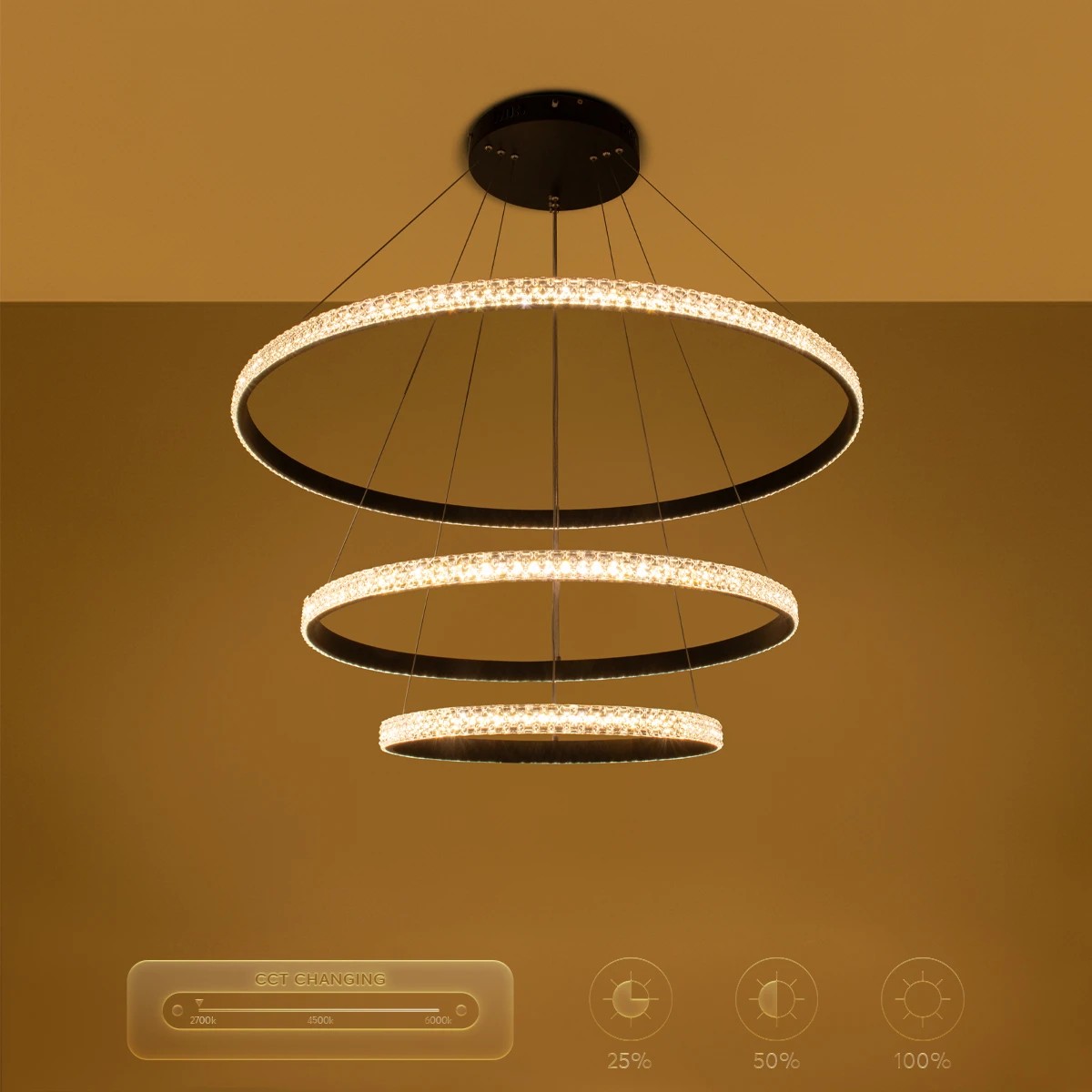 kelvo® DIAMOND KLV-101-0239 Κρεμαστό Φωτιστικό Οροφής LED 120W 12000lm 180° AC 220-240V IP20 Ρυθμιζόμενο Λευκό CCT με Χειριστήριο από 2700K έως 6000K Dimmable - Lumileds SMD Chip - Μαύρο Ματ - Μ80 x Π80 x Υ80cm - 3 Χρόνια Εγγύηση - Image 13