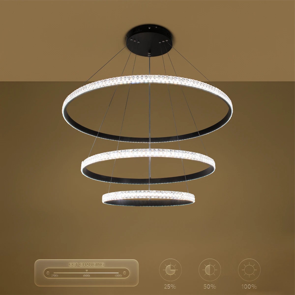 kelvo® DIAMOND KLV-101-0239 Κρεμαστό Φωτιστικό Οροφής LED 120W 12000lm 180° AC 220-240V IP20 Ρυθμιζόμενο Λευκό CCT με Χειριστήριο από 2700K έως 6000K Dimmable - Lumileds SMD Chip - Μαύρο Ματ - Μ80 x Π80 x Υ80cm - 3 Χρόνια Εγγύηση - Image 14
