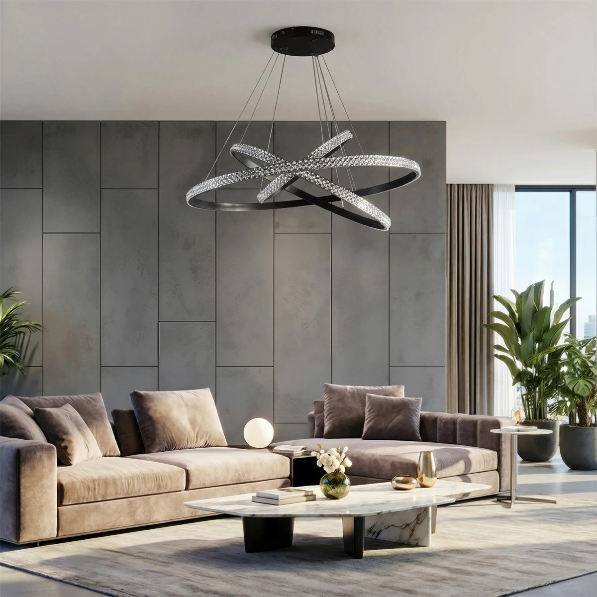 kelvo® DIAMOND KLV-101-0139-V2 Κρεμαστό Φωτιστικό Οροφής LED 120W 12000lm 180° AC 220-240V IP20 Ρυθμιζόμενο Λευκό CCT με Χειριστήριο από 2700K έως 6000K Dimmable - Lumileds SMD Chip - Μαύρο Ματ - Μ80 x Π80 x Υ80cm - 3 Χρόνια Εγγύηση - Image 2