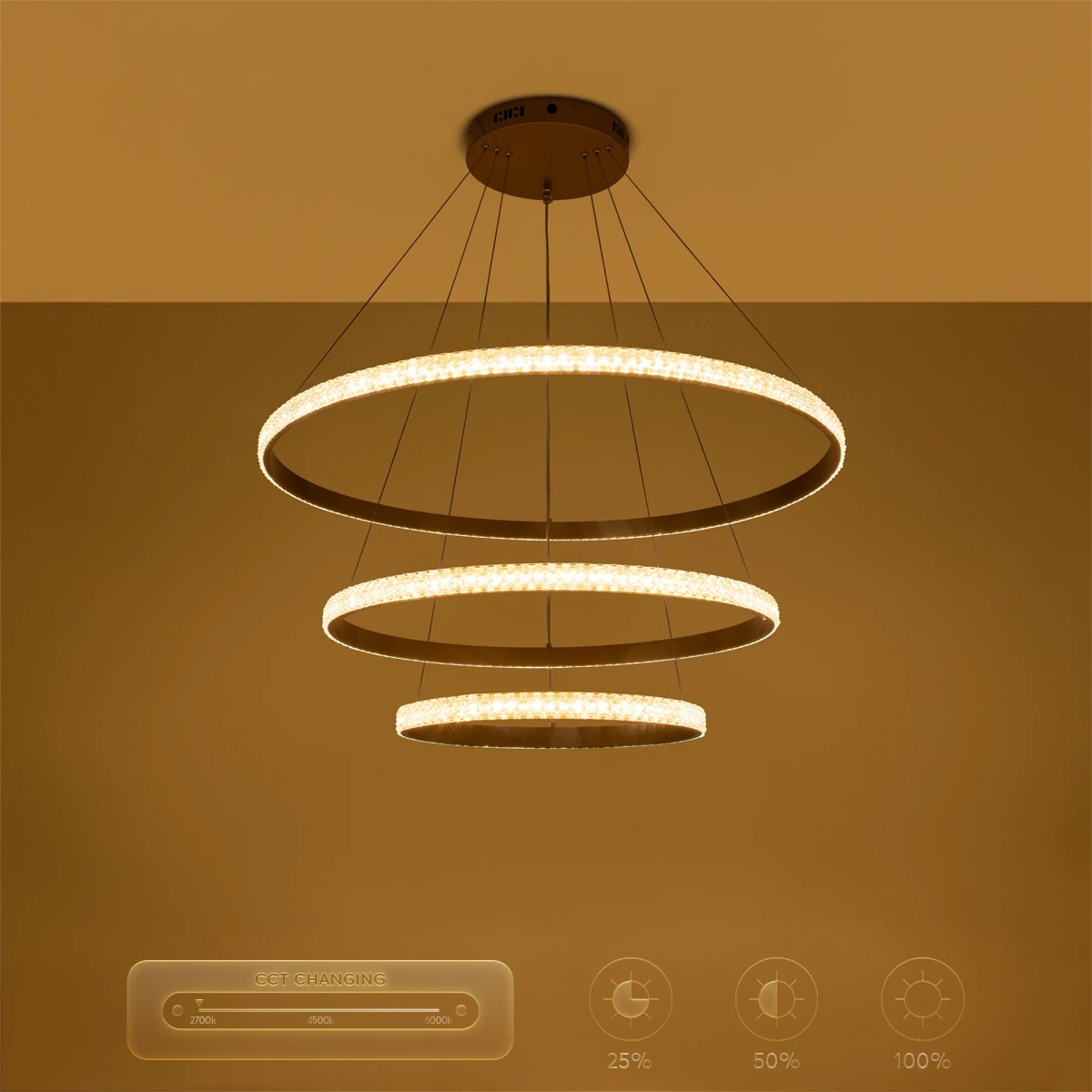 kelvo® DIAMOND KLV-101-0240-V2 Κρεμαστό Φωτιστικό Οροφής LED 120W 12000lm 180° AC 220-240V IP20 Ρυθμιζόμενο Λευκό CCT με Χειριστήριο από 2700K έως 6000K Dimmable - Lumileds SMD Chip - Χρυσό Πλατίνα - Μ80 x Π80 x Υ80cm - 3 Χρόνια Εγγύηση - Image 13