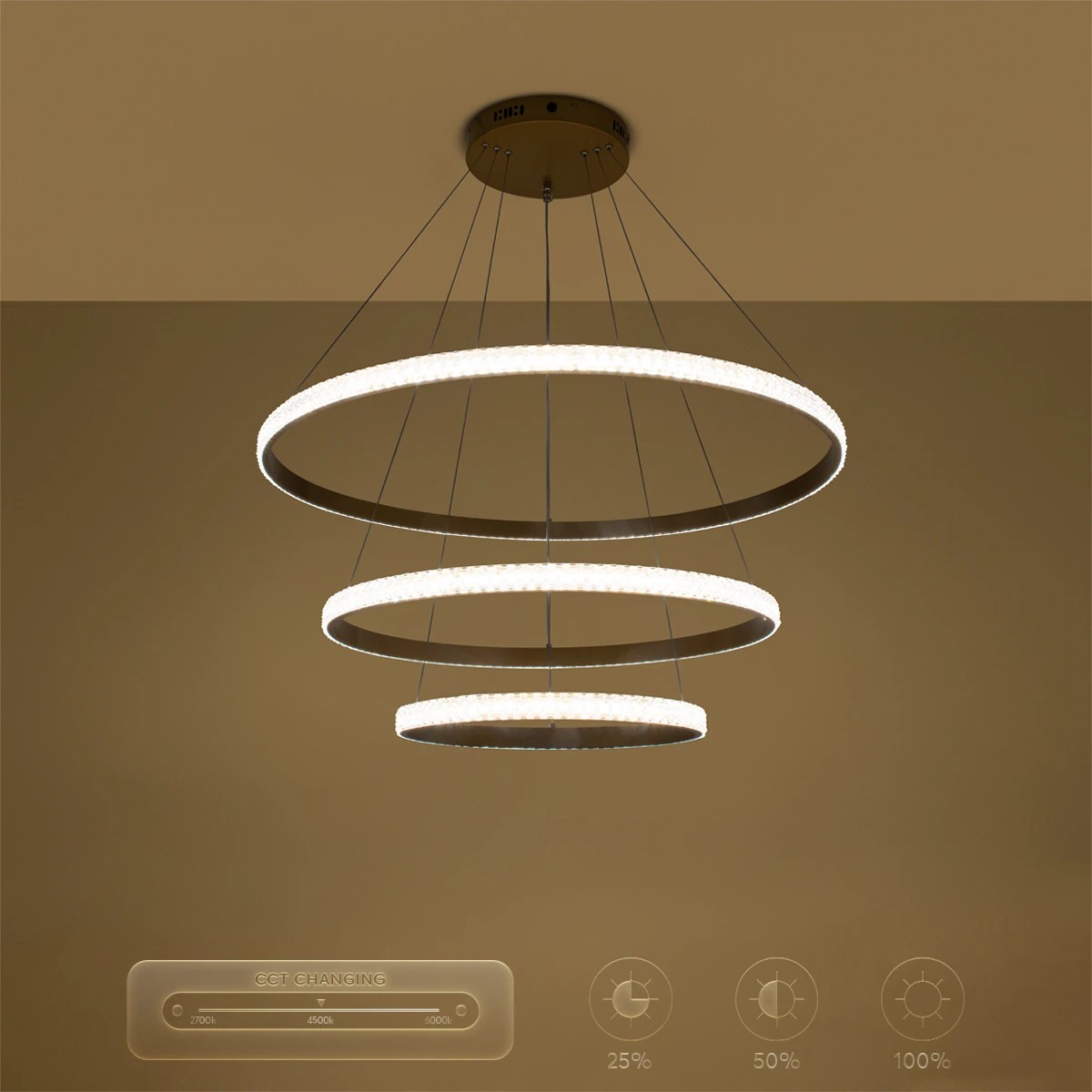 kelvo® DIAMOND KLV-101-0240-V2 Κρεμαστό Φωτιστικό Οροφής LED 120W 12000lm 180° AC 220-240V IP20 Ρυθμιζόμενο Λευκό CCT με Χειριστήριο από 2700K έως 6000K Dimmable - Lumileds SMD Chip - Χρυσό Πλατίνα - Μ80 x Π80 x Υ80cm - 3 Χρόνια Εγγύηση - Image 14