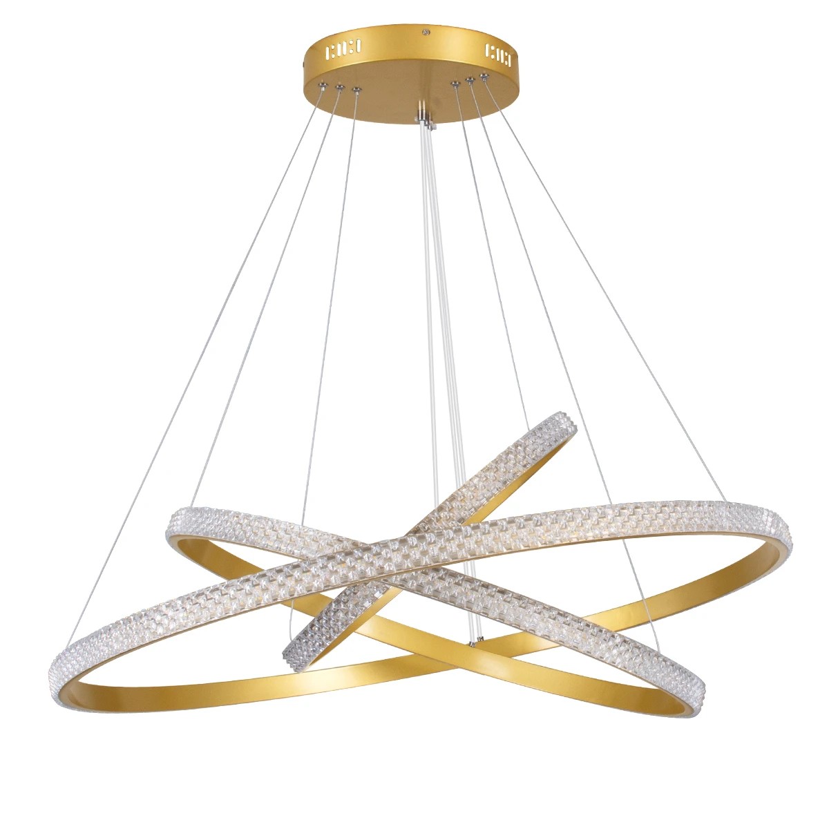 kelvo® DIAMOND KLV-101-0240-V2 Κρεμαστό Φωτιστικό Οροφής LED 120W 12000lm 180° AC 220-240V IP20 Ρυθμιζόμενο Λευκό CCT με Χειριστήριο από 2700K έως 6000K Dimmable - Lumileds SMD Chip - Χρυσό Πλατίνα - Μ80 x Π80 x Υ80cm - 3 Χρόνια Εγγύηση - Image 3
