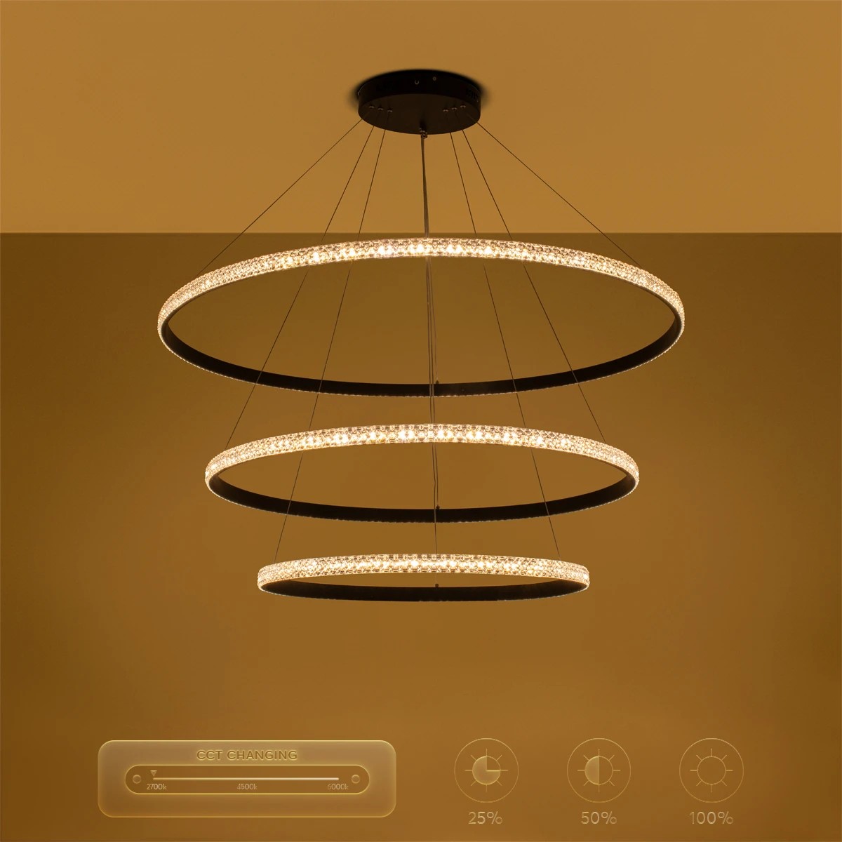 kelvo® DIAMOND KLV-101-0241-V2 Κρεμαστό Φωτιστικό Οροφής LED 150W 15000lm 180° AC 220-240V IP20 Ρυθμιζόμενο Λευκό CCT με Χειριστήριο από 2700K έως 6000K Dimmable - Lumileds SMD Chip - Μαύρο Ματ - Μ100 x Π100 x Υ100cm - 3 Χρόνια Εγγύηση - Image 13