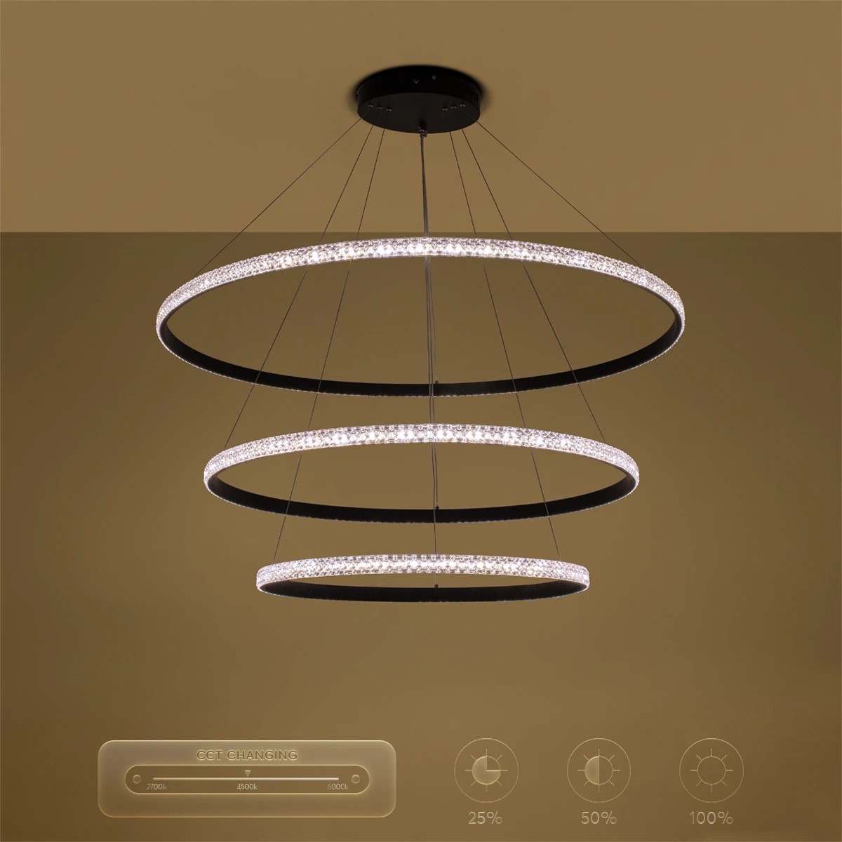 kelvo® DIAMOND KLV-101-0241-V2 Κρεμαστό Φωτιστικό Οροφής LED 150W 15000lm 180° AC 220-240V IP20 Ρυθμιζόμενο Λευκό CCT με Χειριστήριο από 2700K έως 6000K Dimmable - Lumileds SMD Chip - Μαύρο Ματ - Μ100 x Π100 x Υ100cm - 3 Χρόνια Εγγύηση - Image 14