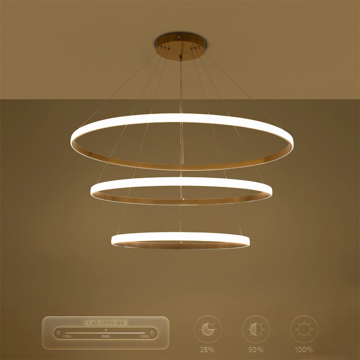 kelvo® DIAMOND KLV-101-0242-V2 Κρεμαστό Φωτιστικό Οροφής LED 150W 15000lm 180° AC 220-240V IP20 Ρυθμιζόμενο Λευκό CCT με Χειριστήριο από 2700K έως 6000K Dimmable - Lumileds SMD Chip - Χρυσό Πλατίνα - Μ100 x Π100 x Υ100cm - 3 Χρόνια Εγγύηση - Image 14