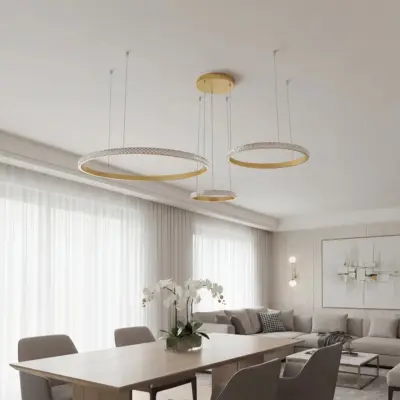 Alternative view of kelvo® DIAMOND KLV-101-0244 Κρεμαστό Φωτιστικό Οροφής LED 100W 10000lm 180° AC 220-240V IP20 Ρυθμιζόμενο Λευκό CCT με Χειριστήριο από 2700K έως 6000K Dimmable - Lumileds SMD Chip - Χρυσό Πλατίνα - Μ110 x Π110 x Υ60cm - 3 Χρόνια Εγγύηση