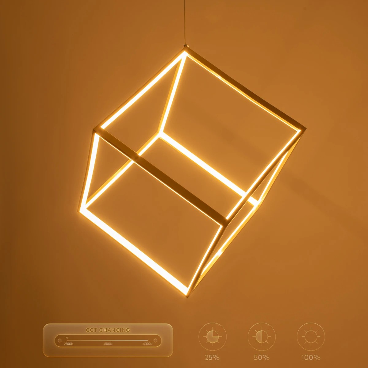 kelvo® KIBOO KLV-101-0262 Κρεμαστό Φωτιστικό Οροφής LED 36W 3600lm 360° AC 220-240V IP20 Ρυθμιζόμενο Λευκό CCT με Χειριστήριο από 2700K έως 6000K Dimmable - Lumileds SMD Chip - Χρυσό Πλατίνα - Μ40 x Π40 x Υ40cm - 3 Χρόνια Εγγύηση - Image 13