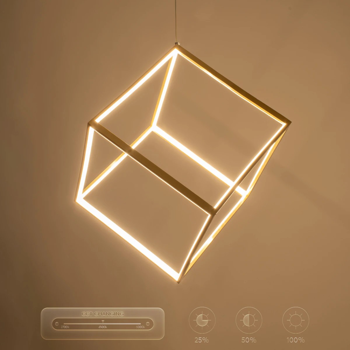 kelvo® KIBOO KLV-101-0262 Κρεμαστό Φωτιστικό Οροφής LED 36W 3600lm 360° AC 220-240V IP20 Ρυθμιζόμενο Λευκό CCT με Χειριστήριο από 2700K έως 6000K Dimmable - Lumileds SMD Chip - Χρυσό Πλατίνα - Μ40 x Π40 x Υ40cm - 3 Χρόνια Εγγύηση - Image 14