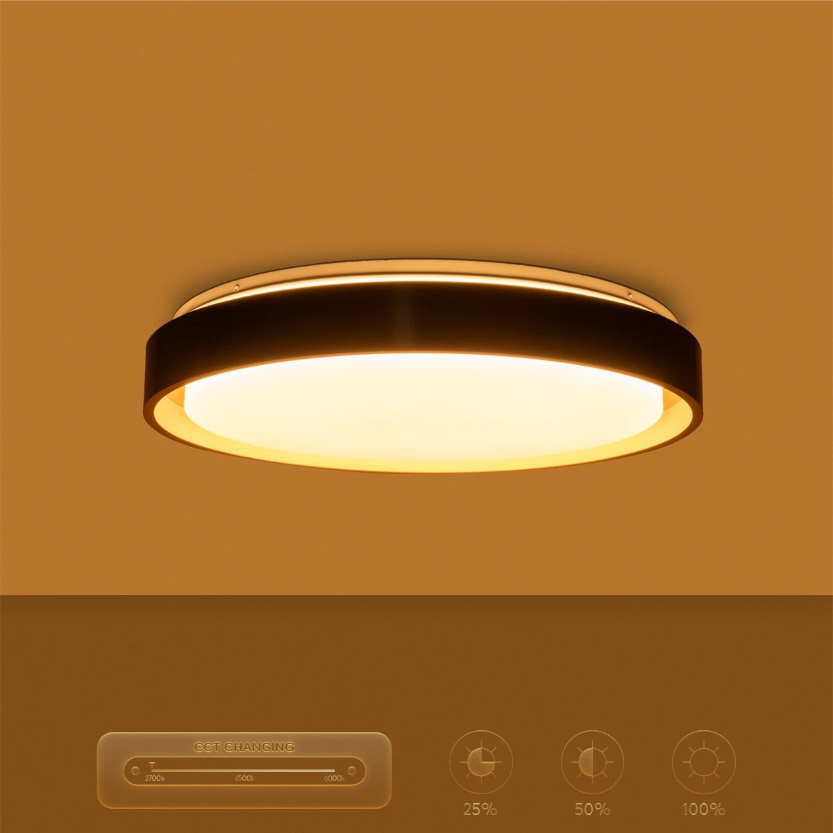 kelvo® BARCHETTA KLV-101-0266-V2 Φωτιστικό Οροφής LED 72W 7200lm 120° AC 220-240V IP20 Ρυθμιζόμενο Λευκό CCT με Χειριστήριο από 2700K έως 6000K Dimmable - Lumileds SMD Chip - Μαύρο & Σαμπανιζέ Χρυσό Ματ - Μ48 x Π48 x Υ8.2cm - 3 Χρόνια Εγγύηση - Image 15