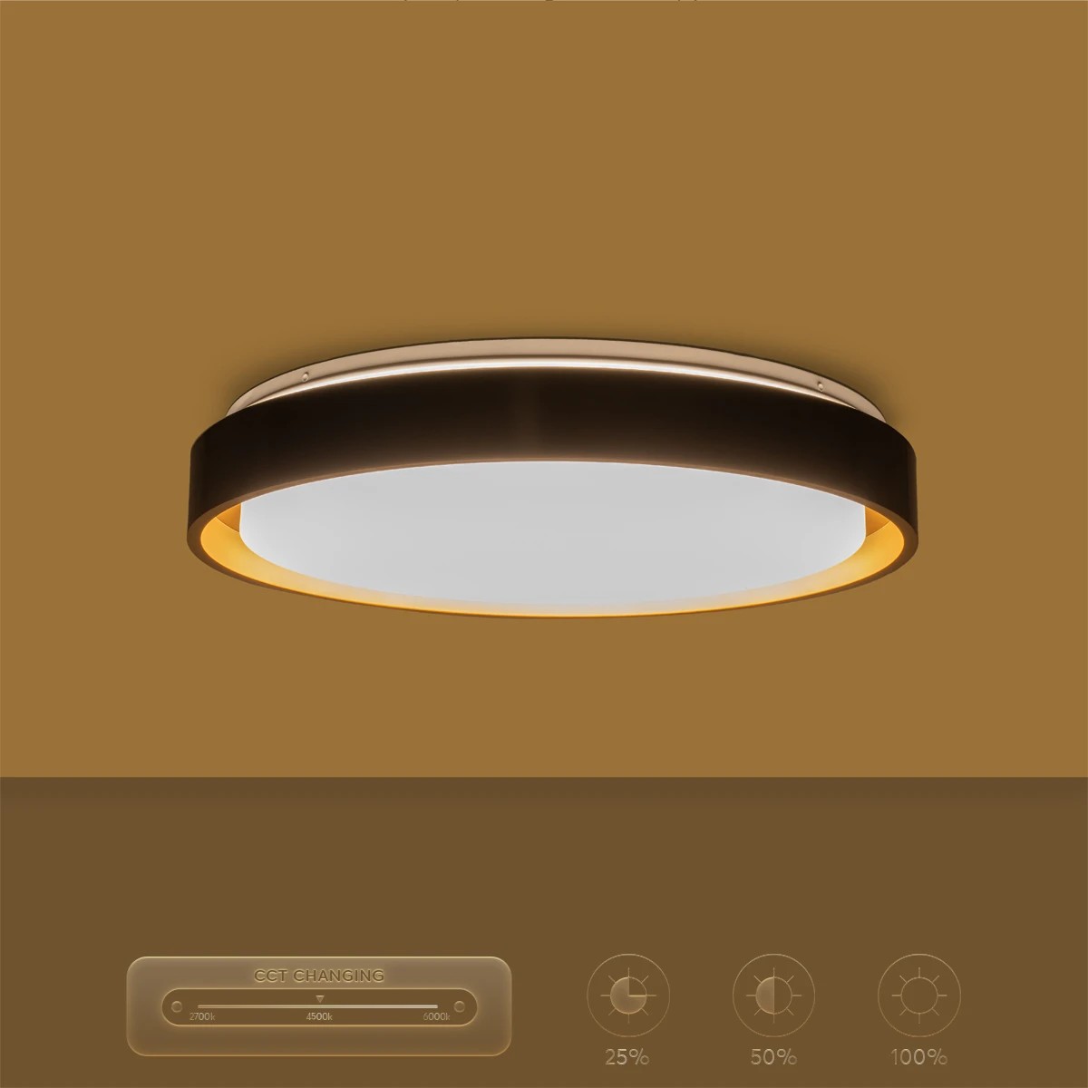 kelvo® BARCHETTA KLV-101-0266-V2 Φωτιστικό Οροφής LED 72W 7200lm 120° AC 220-240V IP20 Ρυθμιζόμενο Λευκό CCT με Χειριστήριο από 2700K έως 6000K Dimmable - Lumileds SMD Chip - Μαύρο & Σαμπανιζέ Χρυσό Ματ - Μ48 x Π48 x Υ8.2cm - 3 Χρόνια Εγγύηση - Image 16