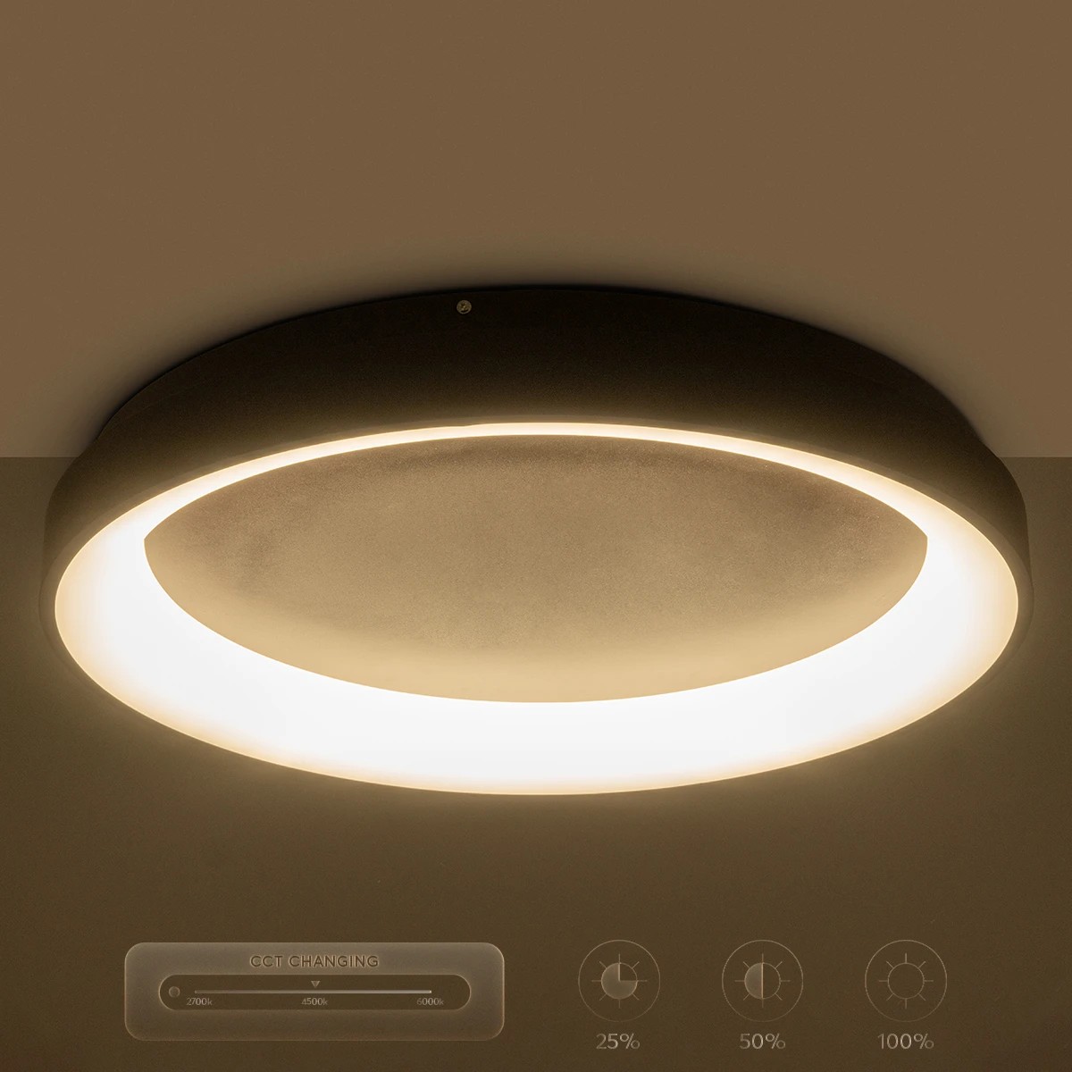 kelvo® SALEM KLV-101-0284 Φωτιστικό Οροφής LED 105W 10500lm 120° AC 220-240V IP20 Ρυθμιζόμενο Λευκό CCT με Χειριστήριο από 2700K έως 6000K Dimmable - Lumileds SMD Chip - Καφέ Ματ - Μ60 x Π60 x Υ9.5cm - 3 Χρόνια Εγγύηση - Image 13