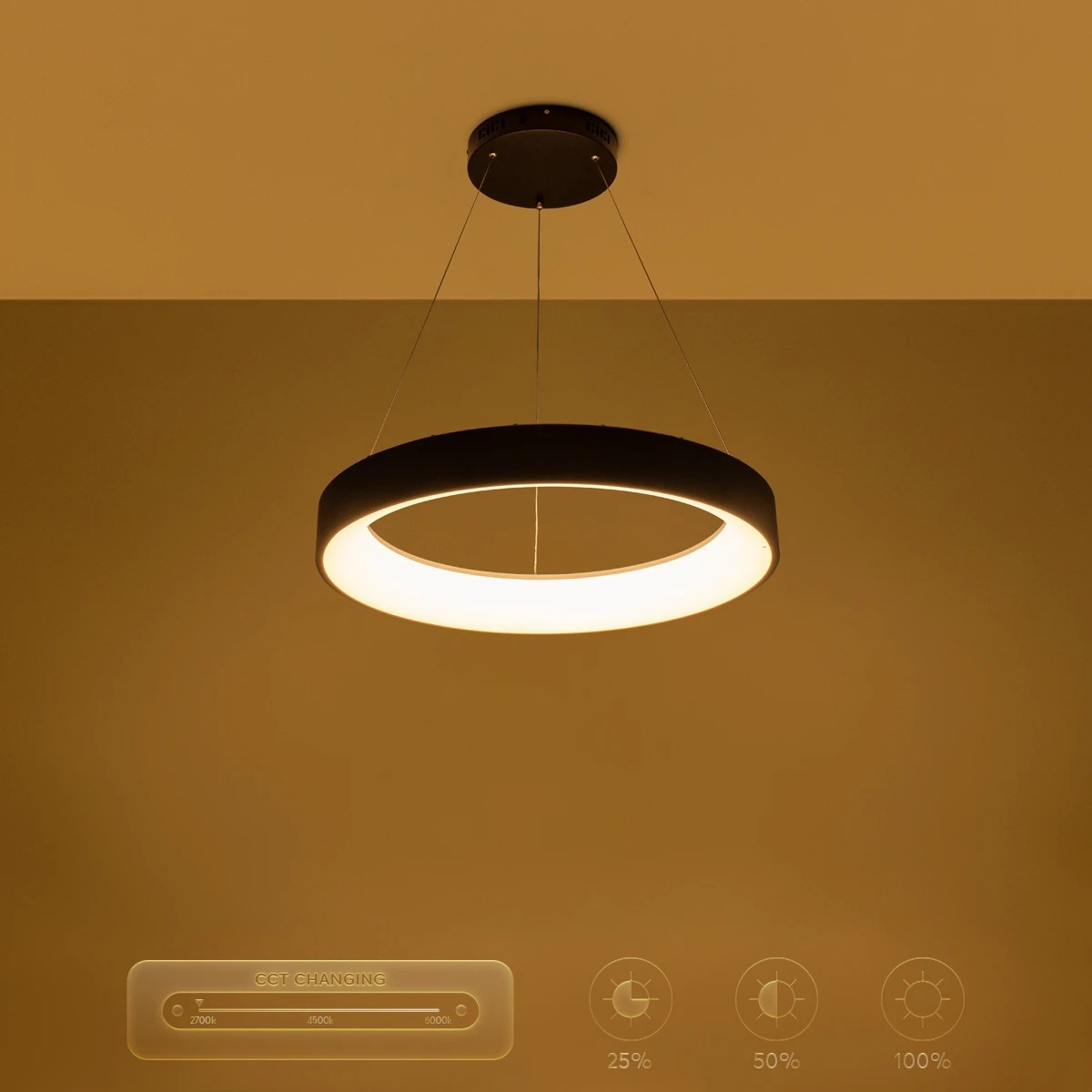 kelvo® SALEM KLV-101-0289 Κρεμαστό Φωτιστικό Οροφής LED 105W 10500lm 120° AC 220-240V IP20 Ρυθμιζόμενο Λευκό CCT με Χειριστήριο από 2700K έως 6000K Dimmable - Lumileds SMD Chip - Μαύρο Ματ - Μ60 x Π60 x Υ6cm - 3 Χρόνια Εγγύηση - Image 11