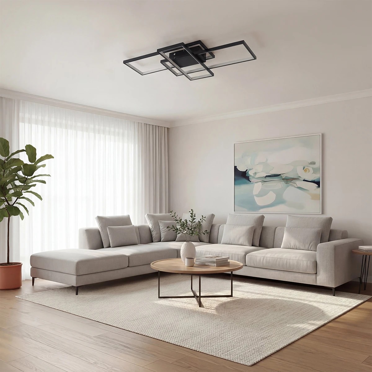 kelvo® QUADRA KLV-101-0293 Φωτιστικό Οροφής LED 100W 10000lm 120° AC 220-240V IP20 Ρυθμιζόμενο Λευκό CCT με Χειριστήριο από 2700K έως 6000K Dimmable - Lumileds SMD Chip - Μαύρο Ματ - Μ85 x Π45 x Υ9cm - 3 Χρόνια Εγγύηση - Image 2