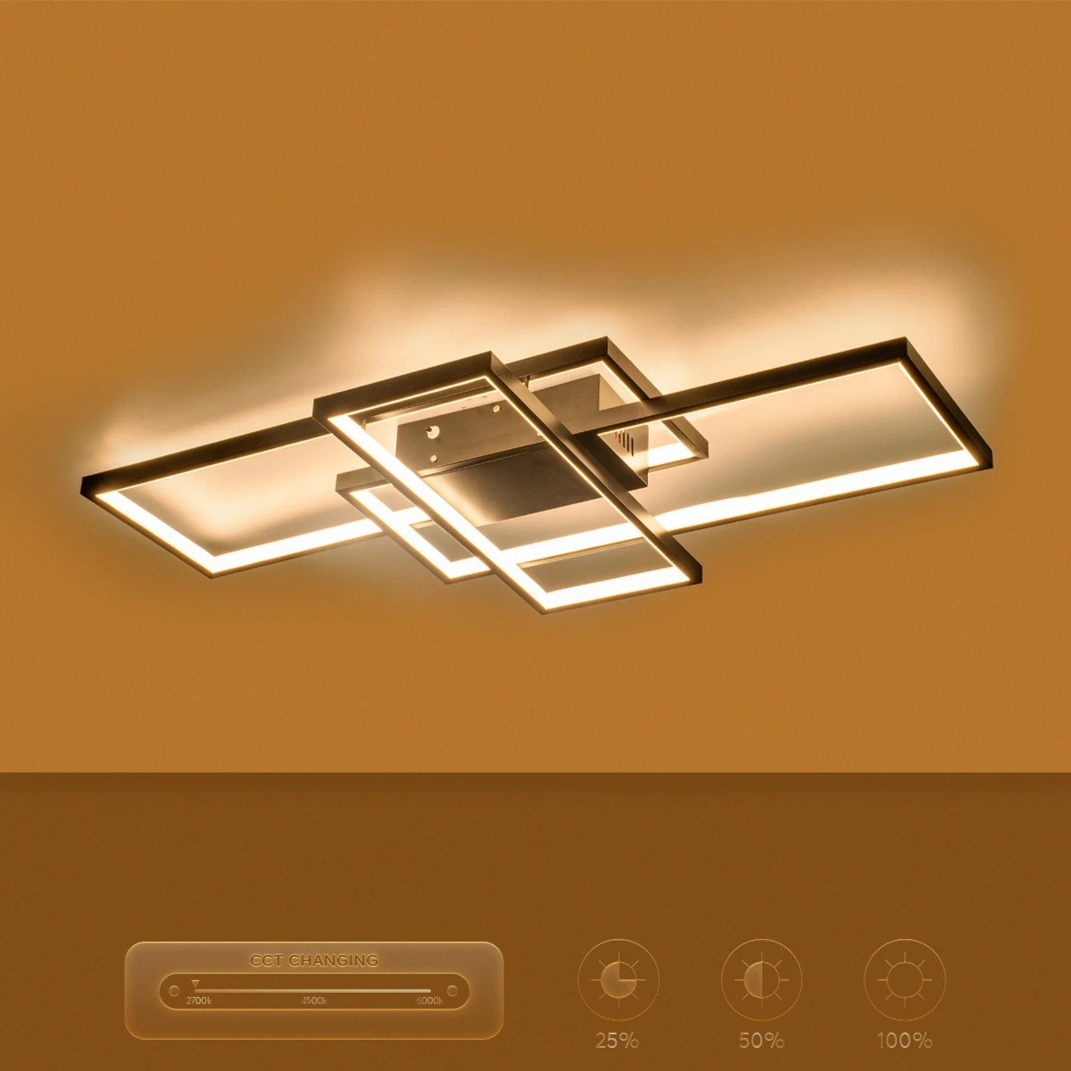 kelvo® QUADRA KLV-101-0293 Φωτιστικό Οροφής LED 100W 10000lm 120° AC 220-240V IP20 Ρυθμιζόμενο Λευκό CCT με Χειριστήριο από 2700K έως 6000K Dimmable - Lumileds SMD Chip - Μαύρο Ματ - Μ85 x Π45 x Υ9cm - 3 Χρόνια Εγγύηση - Image 11