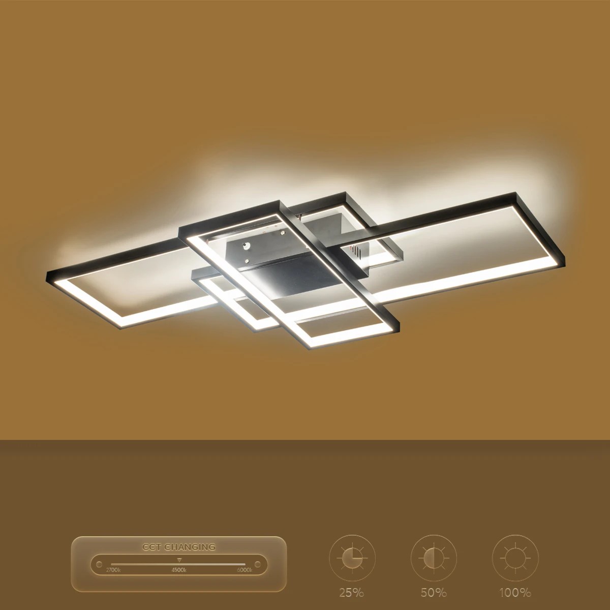 kelvo® QUADRA KLV-101-0293 Φωτιστικό Οροφής LED 100W 10000lm 120° AC 220-240V IP20 Ρυθμιζόμενο Λευκό CCT με Χειριστήριο από 2700K έως 6000K Dimmable - Lumileds SMD Chip - Μαύρο Ματ - Μ85 x Π45 x Υ9cm - 3 Χρόνια Εγγύηση - Image 12