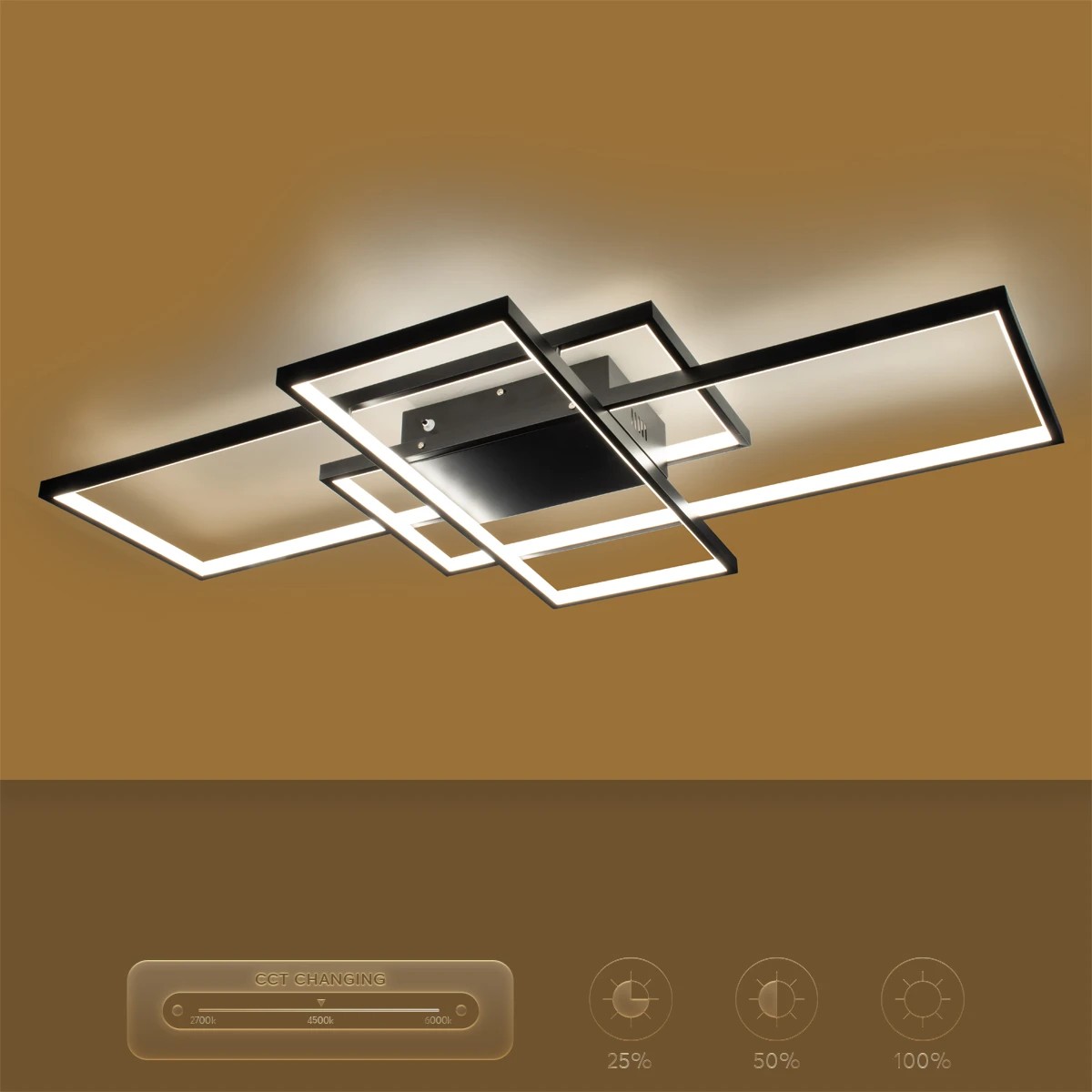 kelvo® QUADRA KLV-101-0296 Φωτιστικό Οροφής LED 120W 12000lm 120° AC 220-240V IP20 Ρυθμιζόμενο Λευκό CCT με Χειριστήριο από 2700K έως 6000K Dimmable - Lumileds SMD Chip - Μαύρο Ματ - Μ105 x Π60 x Υ9cm - 3 Χρόνια Εγγύηση - Image 12