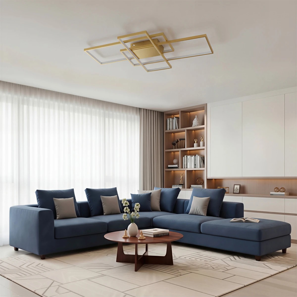 kelvo® QUADRA KLV-101-0298 Φωτιστικό Οροφής LED 120W 12000lm 120° AC 220-240V IP20 Ρυθμιζόμενο Λευκό CCT με Χειριστήριο από 2700K έως 6000K Dimmable - Lumileds SMD Chip - Σαμπανιζέ Χρυσό Ματ - Μ105 x Π60 x Υ9cm - 3 Χρόνια Εγγύηση - Image 2