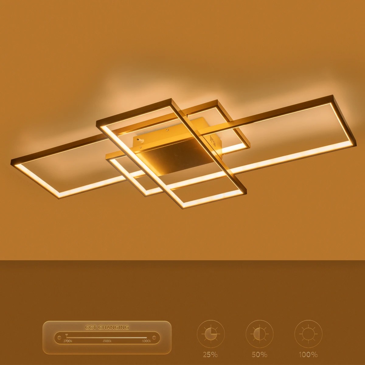 kelvo® QUADRA KLV-101-0298 Φωτιστικό Οροφής LED 120W 12000lm 120° AC 220-240V IP20 Ρυθμιζόμενο Λευκό CCT με Χειριστήριο από 2700K έως 6000K Dimmable - Lumileds SMD Chip - Σαμπανιζέ Χρυσό Ματ - Μ105 x Π60 x Υ9cm - 3 Χρόνια Εγγύηση - Image 11