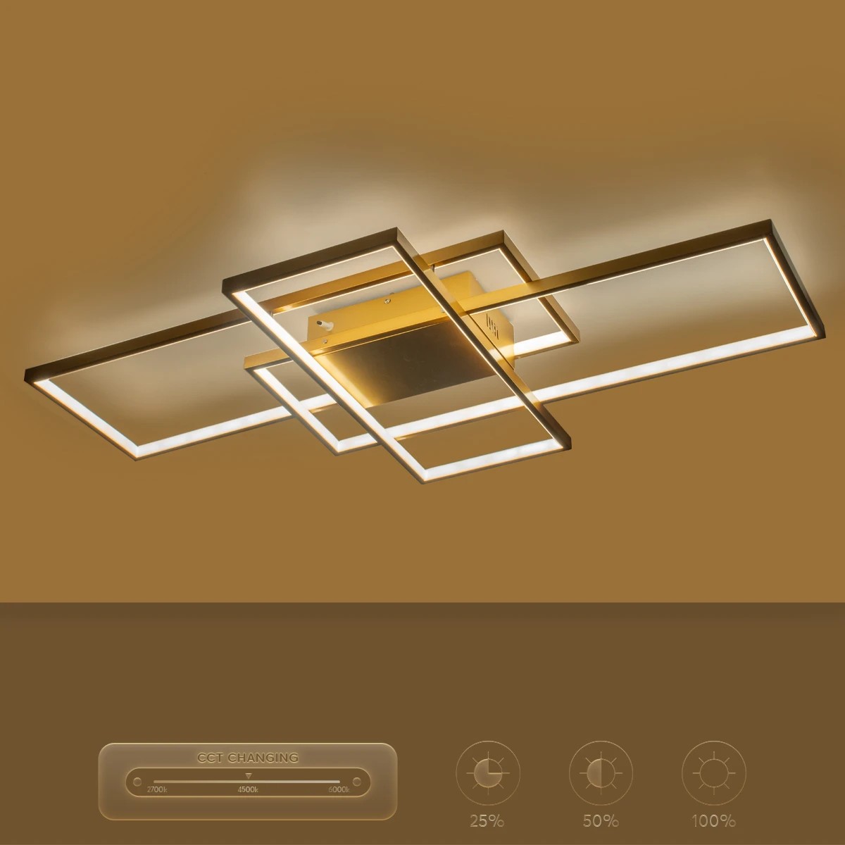 kelvo® QUADRA KLV-101-0298 Φωτιστικό Οροφής LED 120W 12000lm 120° AC 220-240V IP20 Ρυθμιζόμενο Λευκό CCT με Χειριστήριο από 2700K έως 6000K Dimmable - Lumileds SMD Chip - Σαμπανιζέ Χρυσό Ματ - Μ105 x Π60 x Υ9cm - 3 Χρόνια Εγγύηση - Image 12