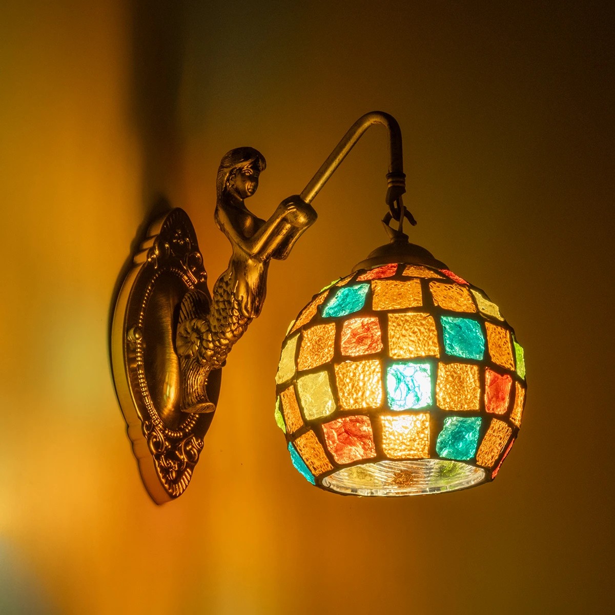 LEDTM® MERMAID 02389 Vintage Φωτιστικό Τοίχου - Απλίκα με Ντουί 1 x E27 AC 220-240V IP20 - Μπρούτζινο & Πολύχρωμο - Μ17 x Π30 x Υ27cm - Image 2