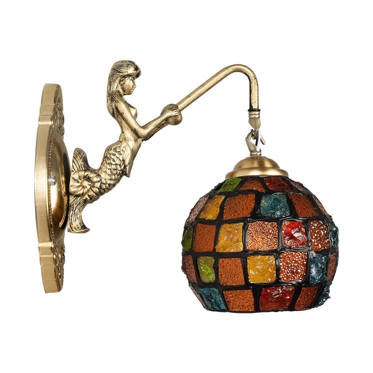 LEDTM® MERMAID 02389 Vintage Φωτιστικό Τοίχου - Απλίκα με Ντουί 1 x E27 AC 220-240V IP20 - Μπρούτζινο & Πολύχρωμο - Μ17 x Π30 x Υ27cm - Image 4