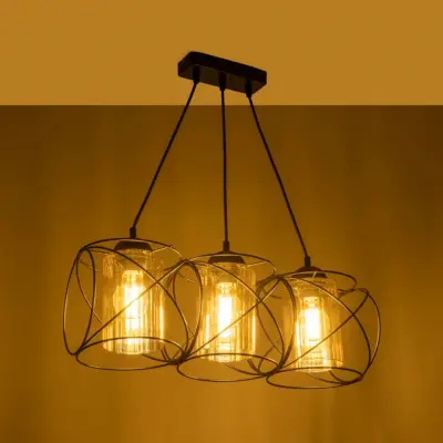 Alternative view of LEDTM® GLINDER 201-0141 Vintage Κρεμαστό Φωτιστικό Οροφής με Ντουί 3 x E27 AC 220-240V IP20 - Μαύρο & Μελί - Μ53 x Π25 x Υ23cm