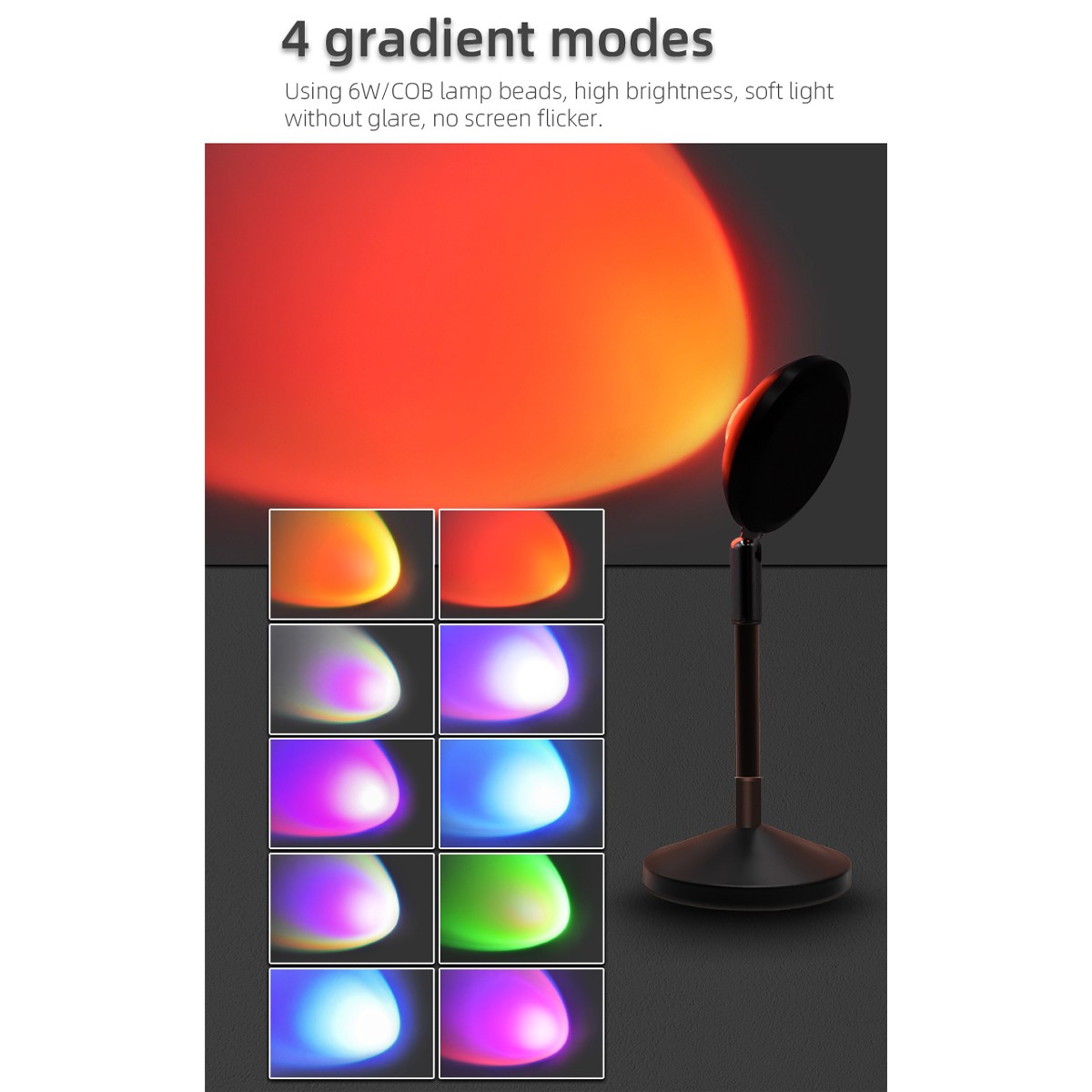 LEDTM® SUNSET GLB-106-0022 Επιτραπέζιο Φωτιστικό Πορτατίφ Προτζέκτορας Sunset με RF Ασύρματο Χειριστήριο & Λειτουργία μέσω WiFi APP LED 6W 360lm 60° AC 220-240V IP20 Πολύχρωμο RGB Dimmable - Sanan SMD Chip - Μαύρο - Μ10 x Π10 x Υ27cm - 2 Χρόνια Εγγύηση - Image 3